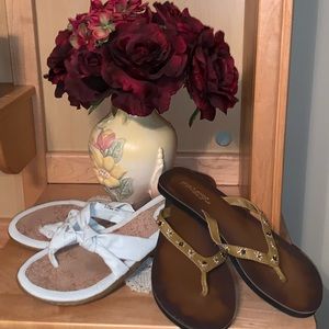 B.O.C white sandals 9 & Frisky flip-flop 8 1/2